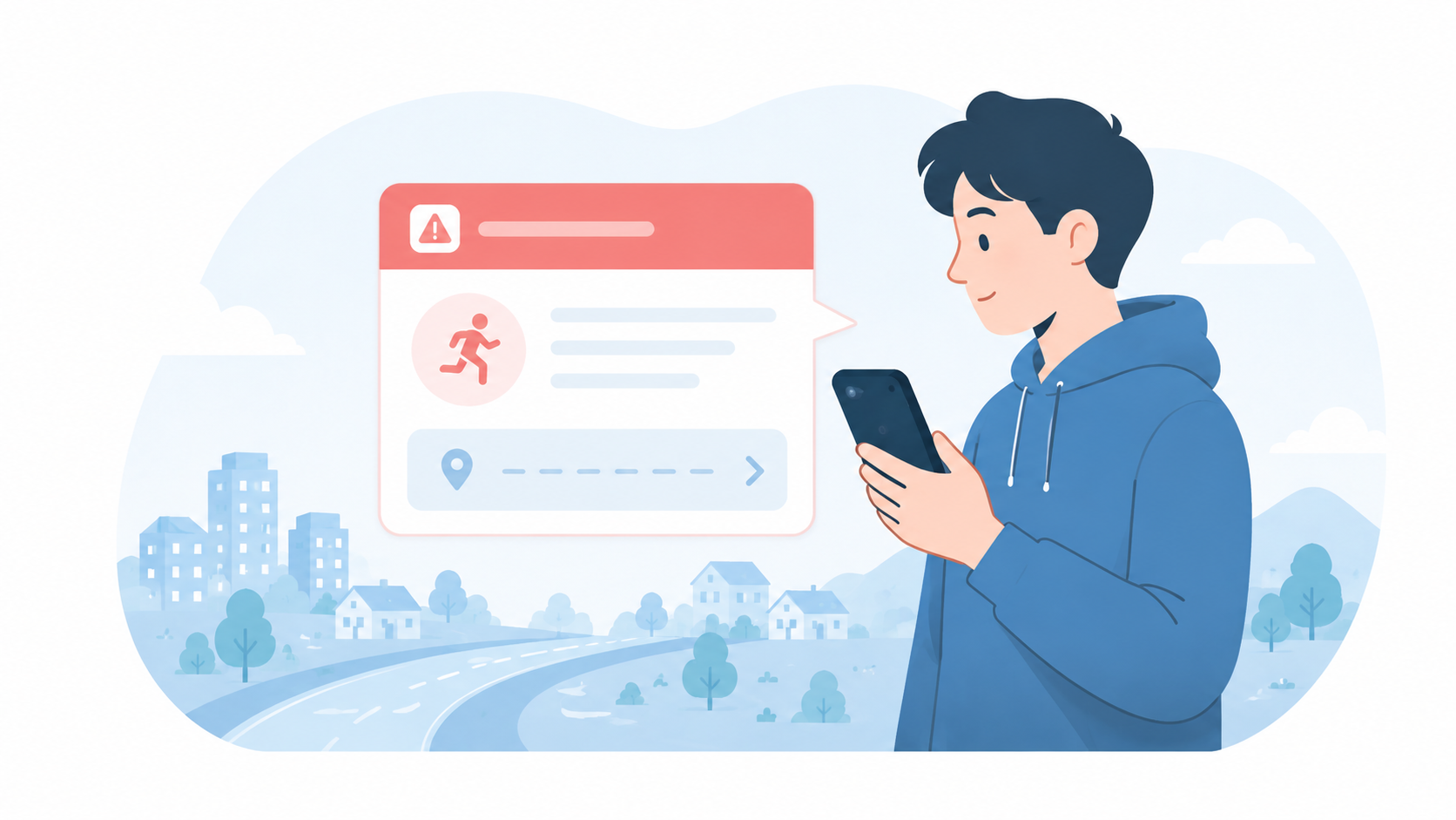 スマートフォンで危険情報を確認している様子