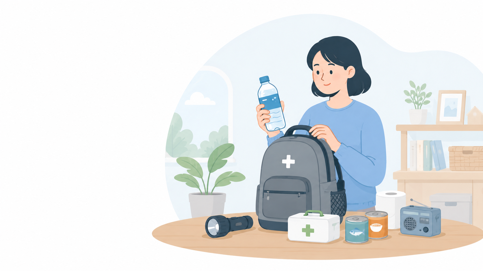 防災用品を準備している様子